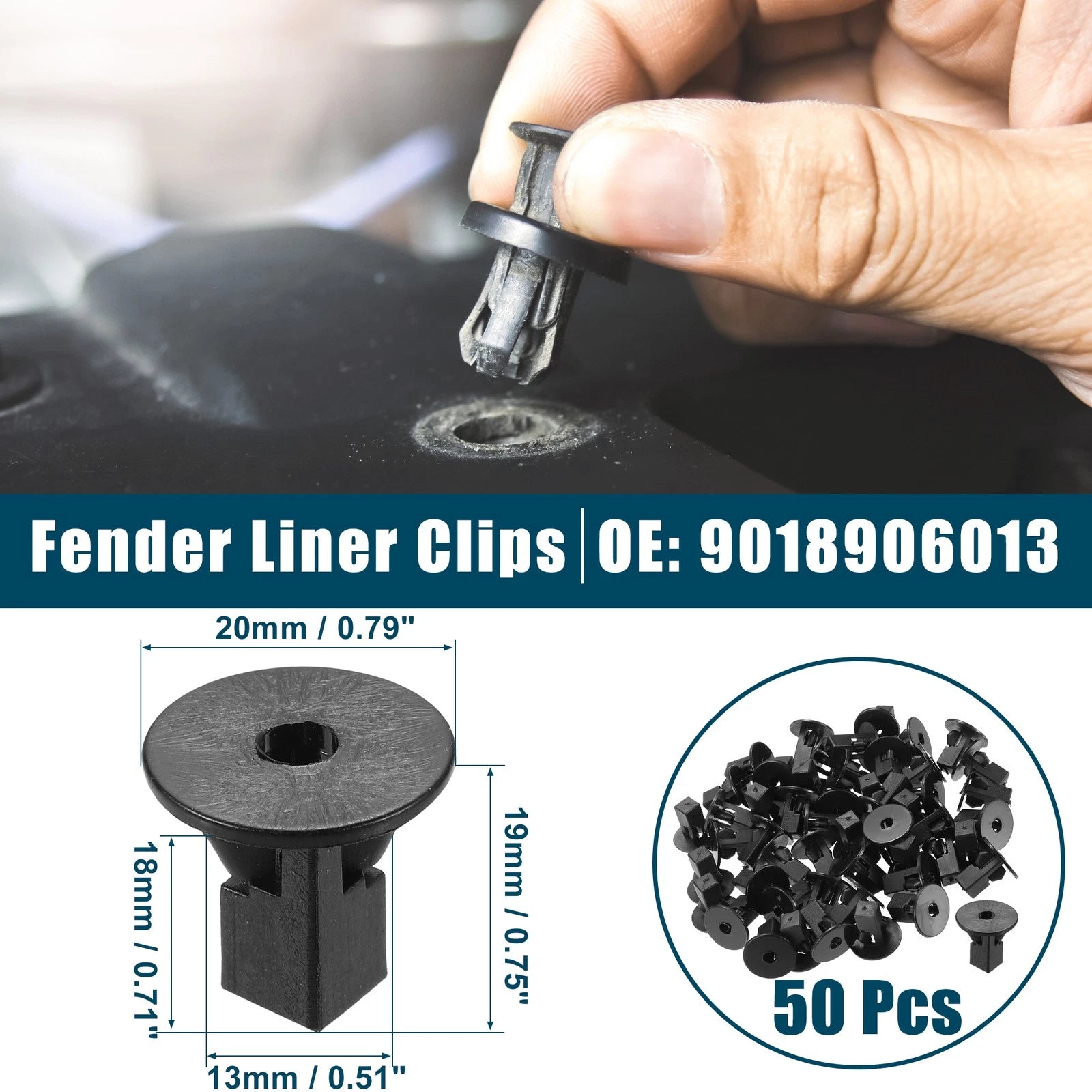 Fender Liner Clips for Toyota Corolla (No. 90189-06013) (50 Pcs) Black