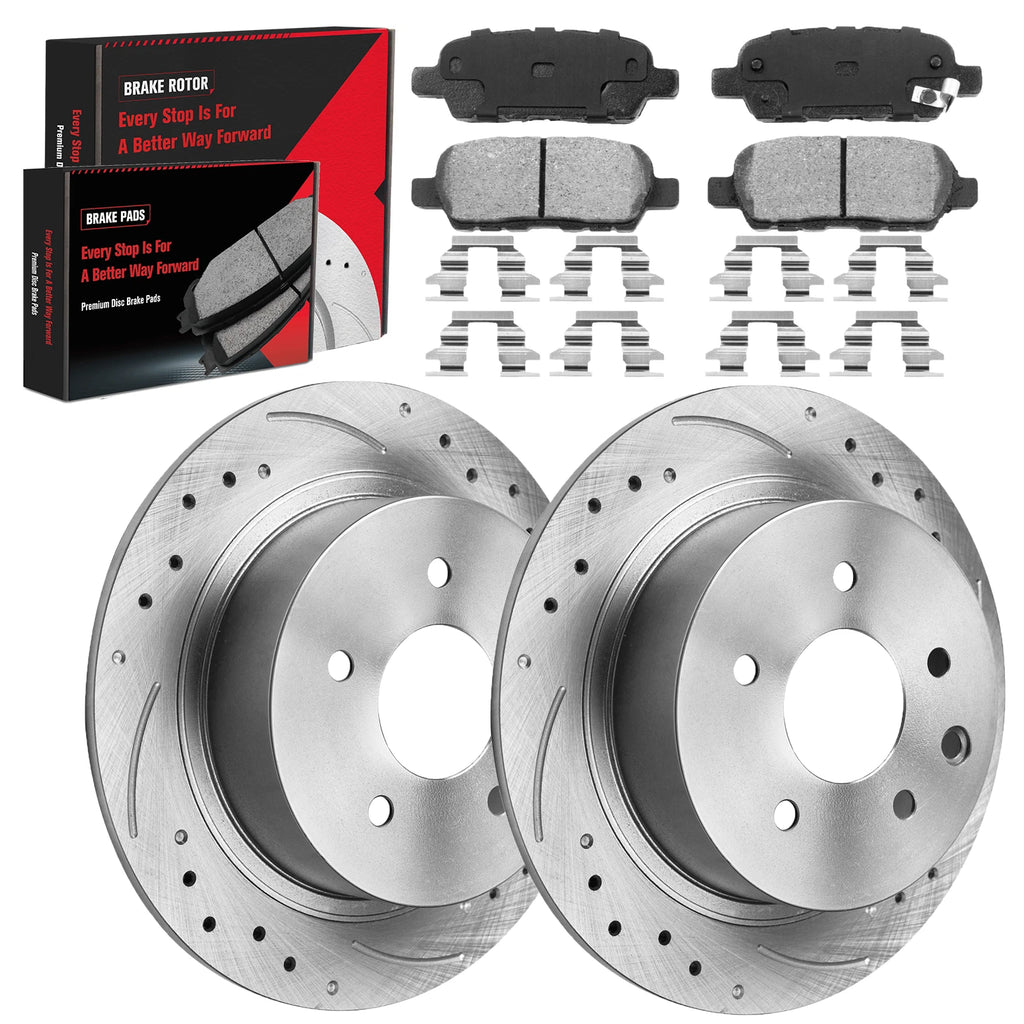 Rear Disc Brake Rotors + Ceramic Brake Pads for Nissan Altima Maxima Sentra Juke (2013–2023)