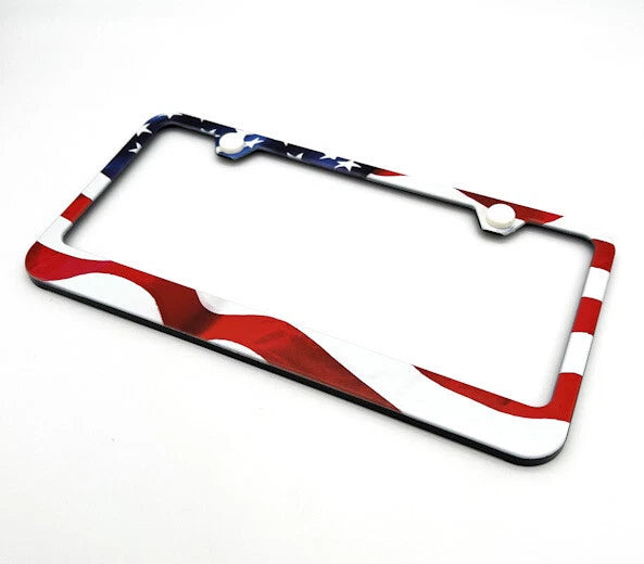 License Plate Frame Plastic with USA Flag Design for Universal Fit (All Years)