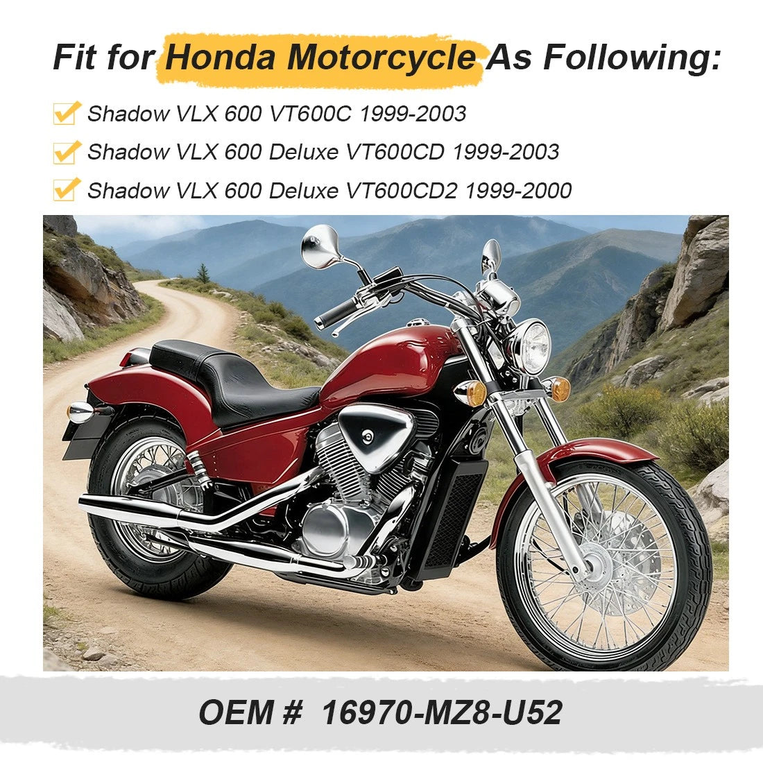 Fuel Gas Petcock Valve w/ Lever for Honda Shadow VLX 600 (1997–2007)