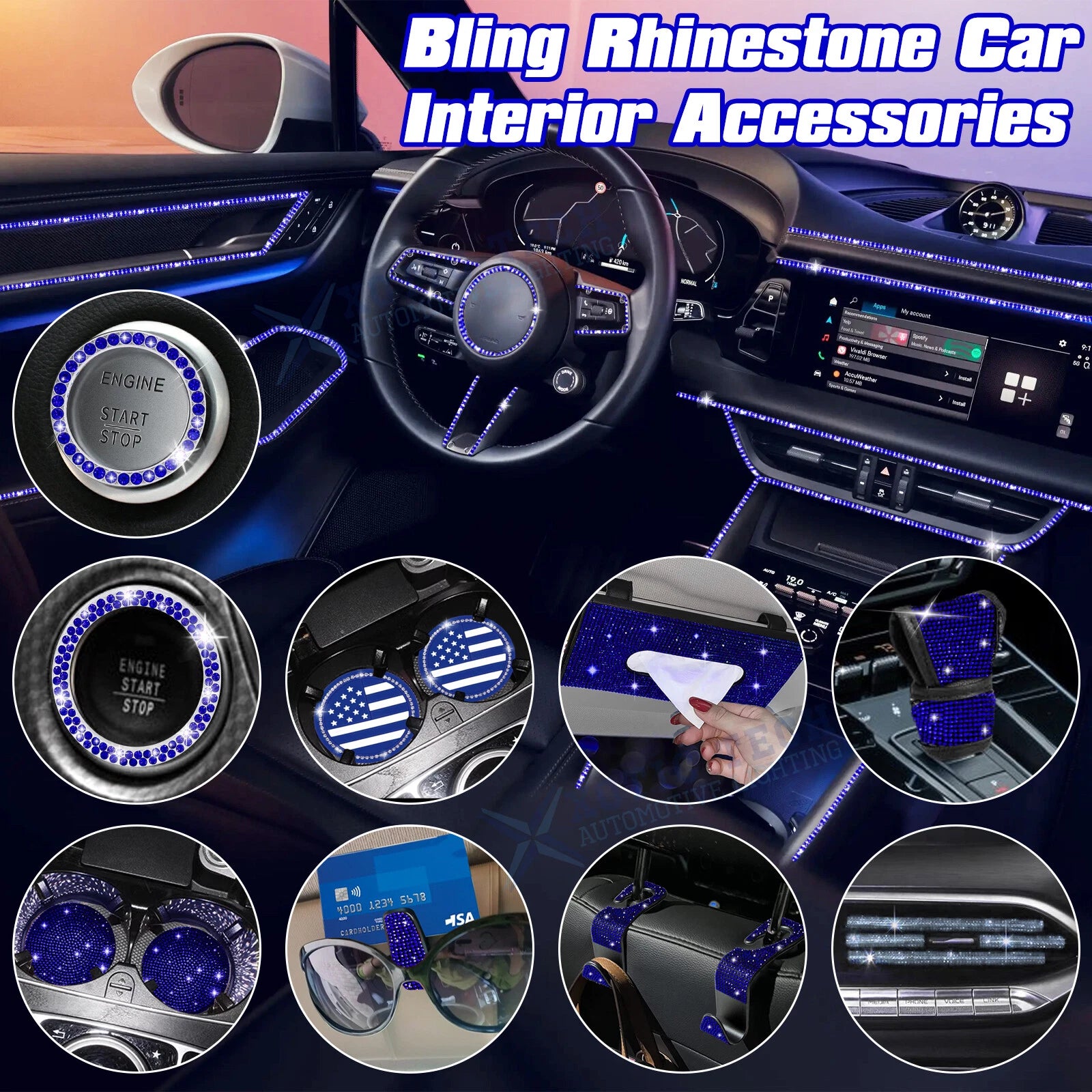 Bling Blue Cup Coasters for Shift Knob Cover Interior Accessories (2024–2024)