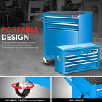 2X Blue 8 Drawer Tool Cabinet with Rolling Casters for Storage