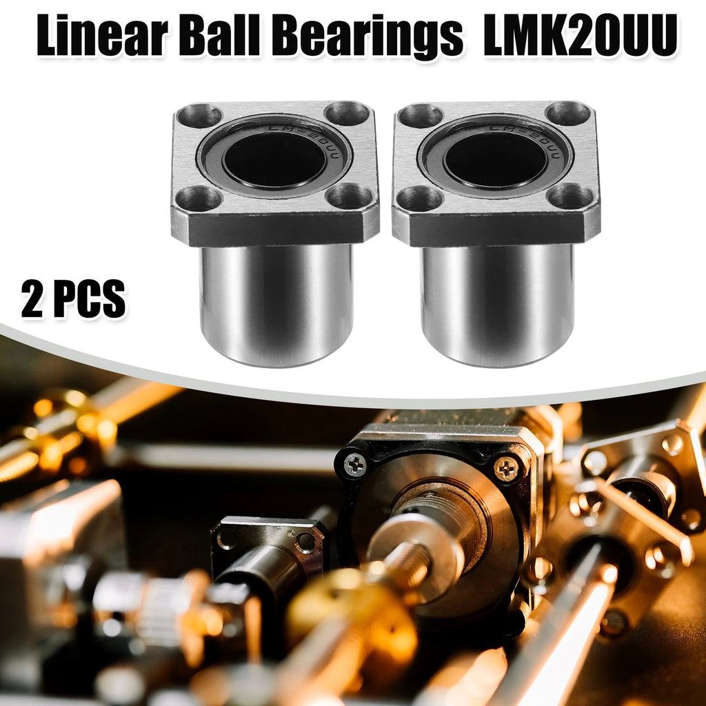 2pcs LMK20UU Linear Ball Bearings for Square Flange (20mm ID, 32mm OD)