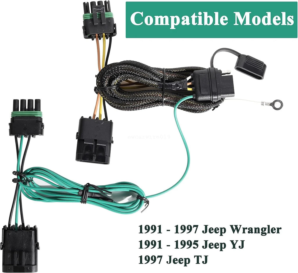 4 Pin Flat Output Trailer Hitch Wiring Harness for Jeep Wrangler (1991–1997) 55356