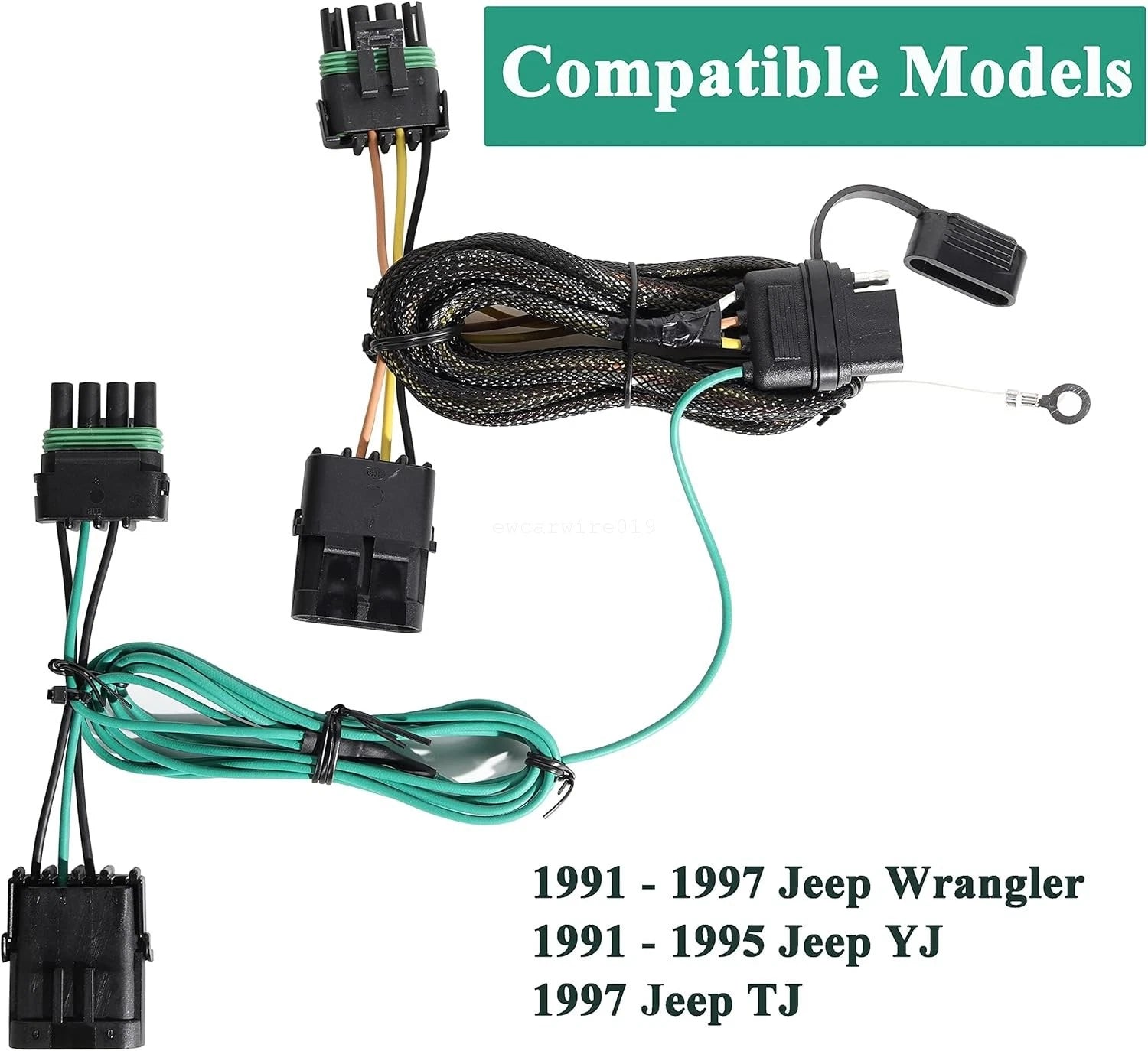 4 Pin Flat Output Trailer Hitch Wiring Harness for Jeep Wrangler (1991–1997) 55356