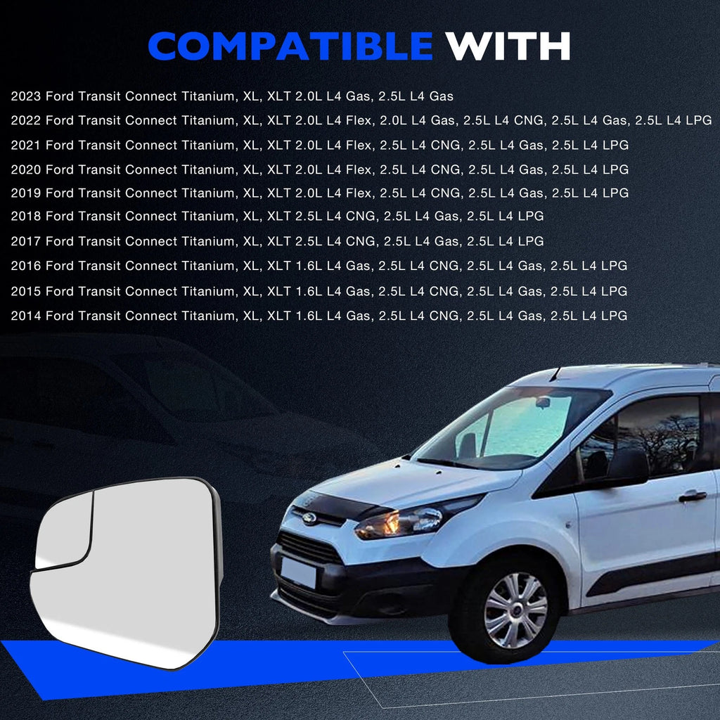 Driver Left Side Heated Mirror Glass for Ford Transit Connect (2014-2023)