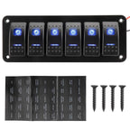 6 Gang Rocker Switch Panel for Universal Vehicles (12-24V) - Blue LED, IP65