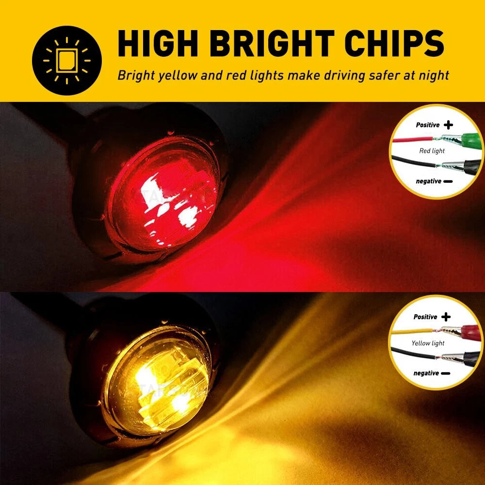 20X Amber/Red 3/4" Dual Color LED Round Bullet Side Marker Light for Trucks