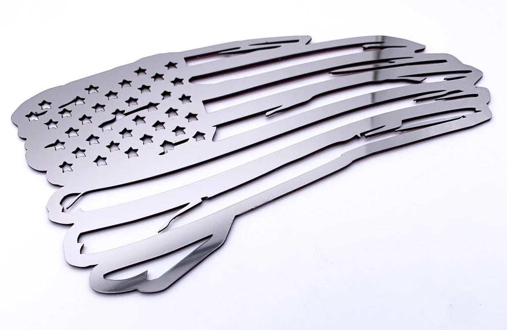 Distressed American Flag Emblem Decal Polished Stainless Steel for Jeep (2007–2018)