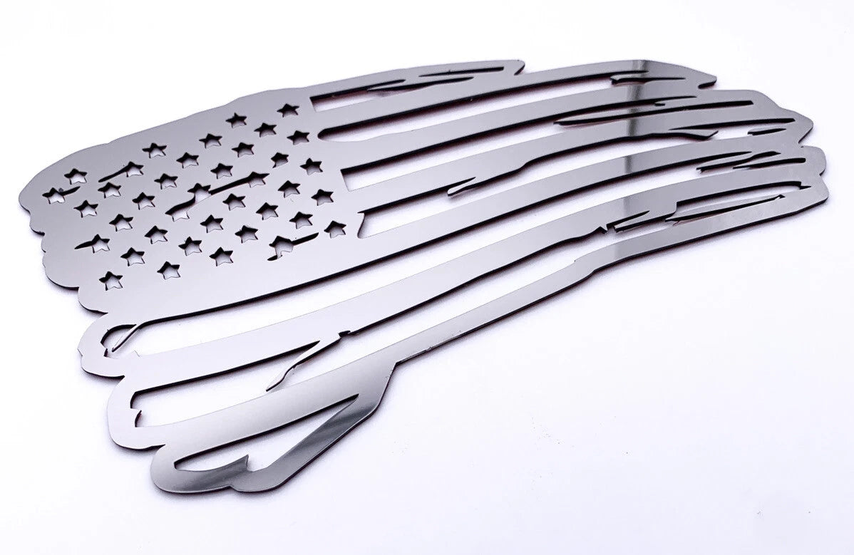 Distressed American Flag Emblem Decal Polished Stainless Steel for Jeep (2007–2018)