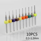 10Pcs PCB Carbide Drill Bits Tool for Print Circuit Board (0.3mm–1.2mm)