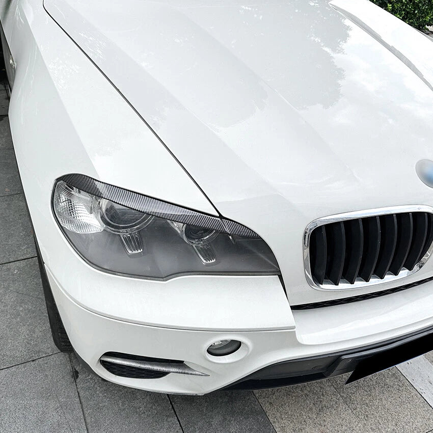 Pair Add-On Headlight Eye Lids for BMW X5 E70 (2008–2013) Carbon Fiber Look