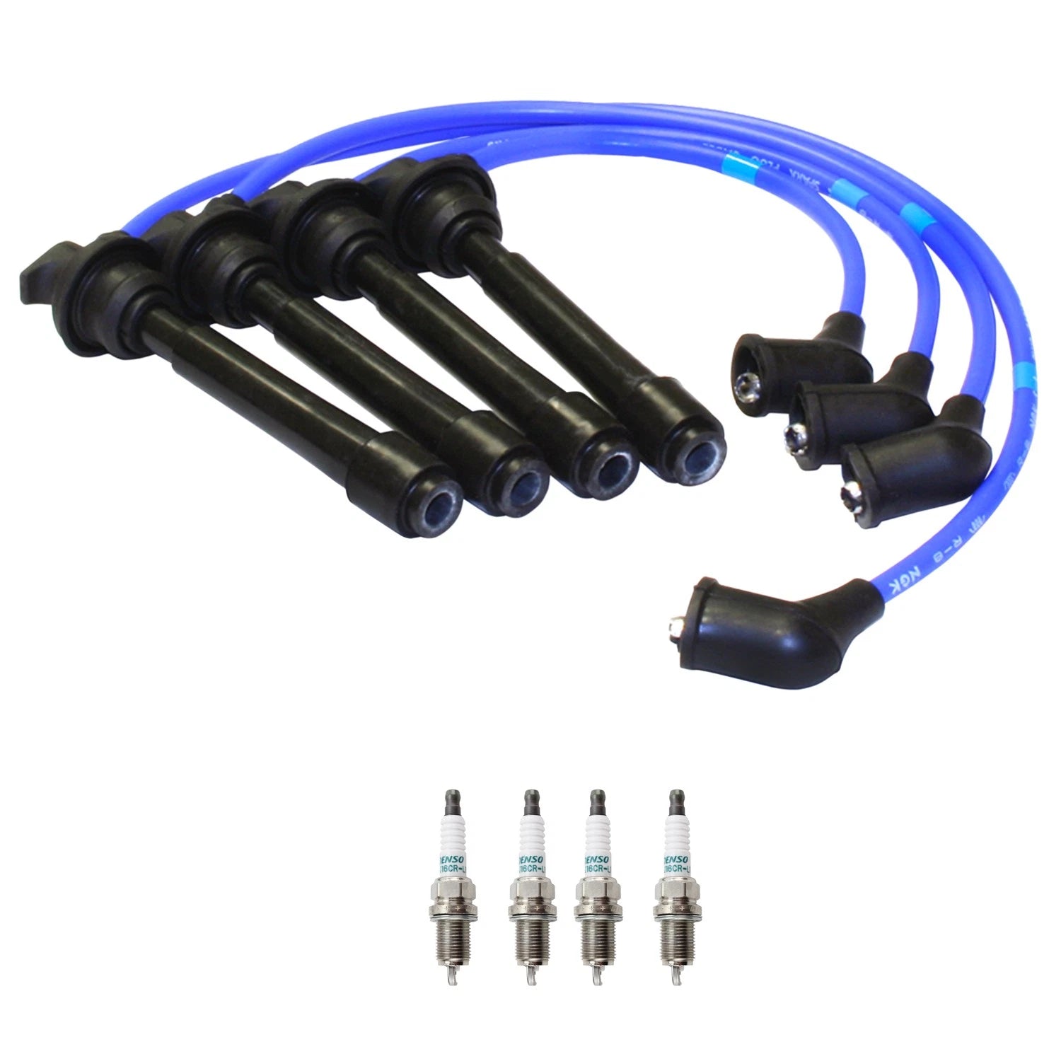 NGK Wire Set & Denso 4 Double Iridium Spark Plugs for Elantra Soul (2011–2016)