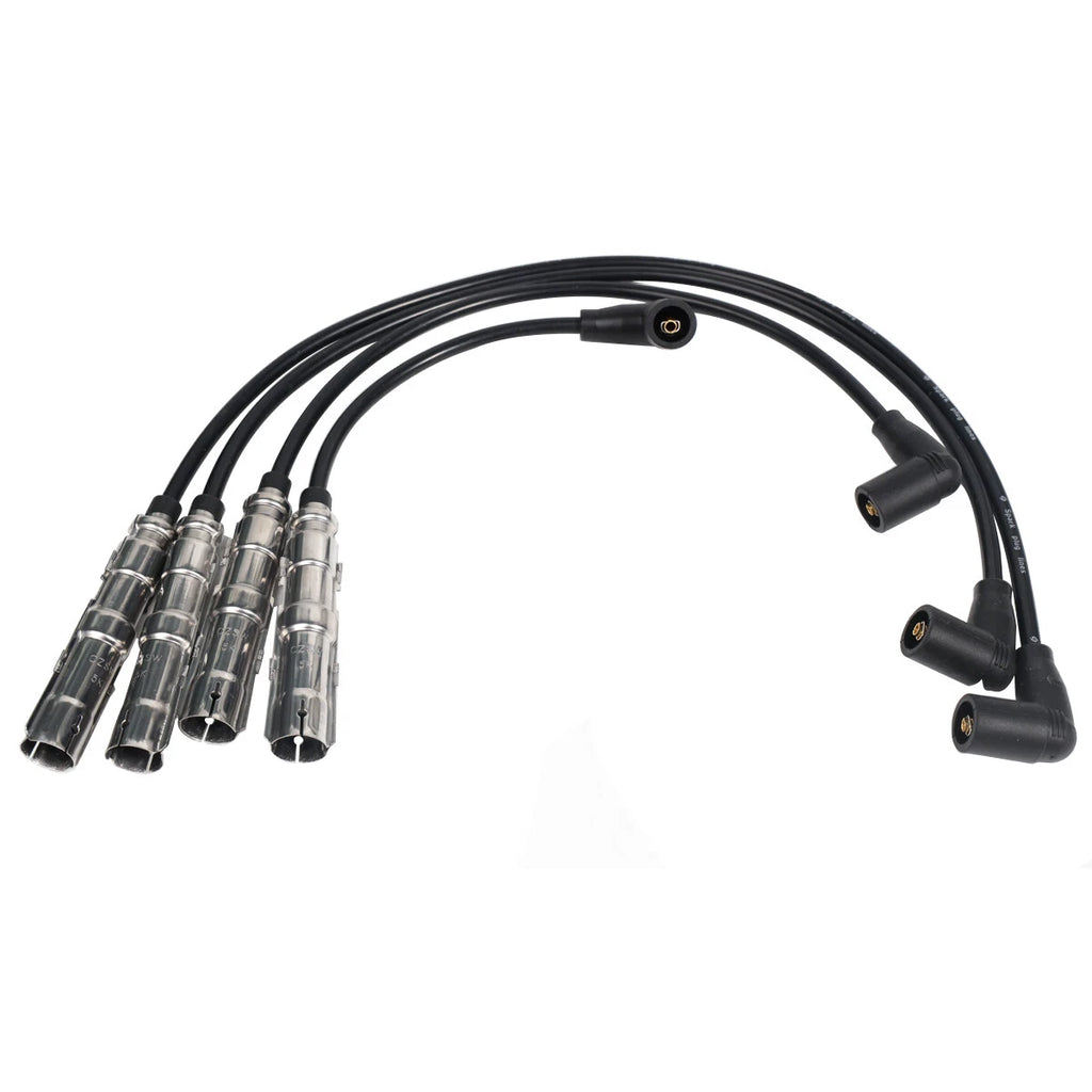 Set of 4 Spark Plugs + 4 Wires for VW Seat Beetle Golf Jetta (1998–2015) 06A905430AH