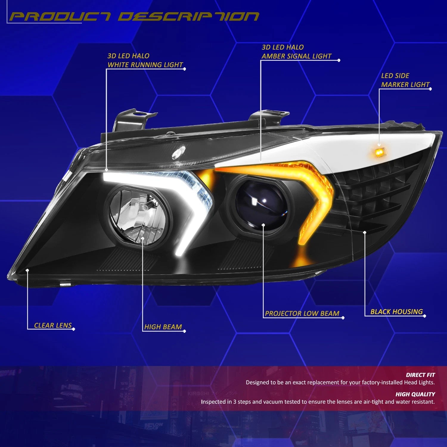 LED Halo Projector Headlight for BMW 3-Series (2005–2008)