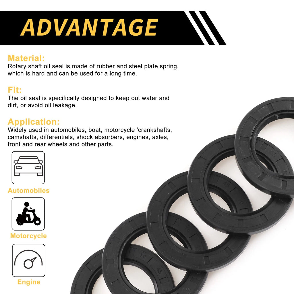 Set of 5 Oil Seal Rotary Shaft Seal NBR Rubber 45x70x8mm