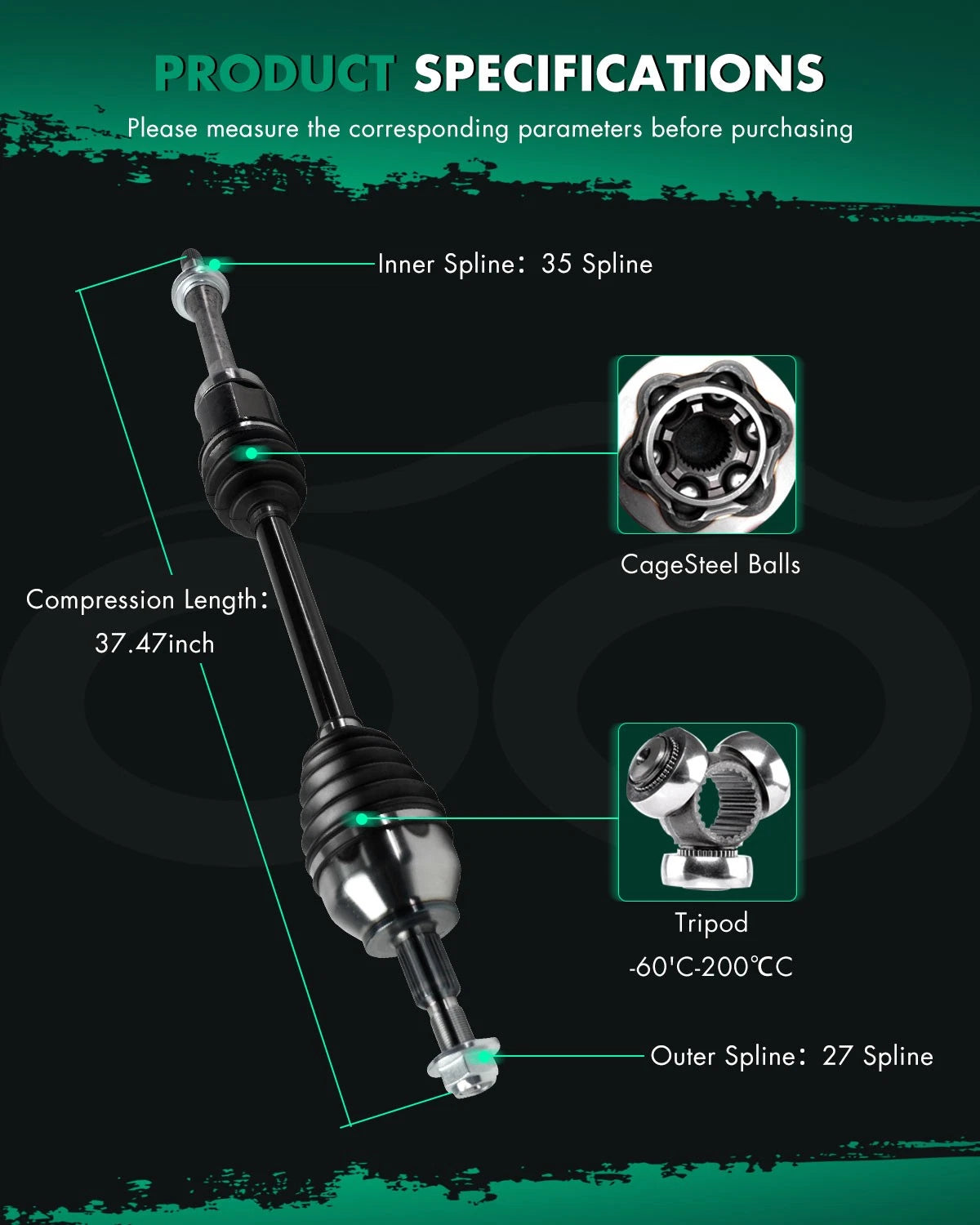 Front Right CV Axle Assembly for Ford Escape L4 2.5L (2013–2016)