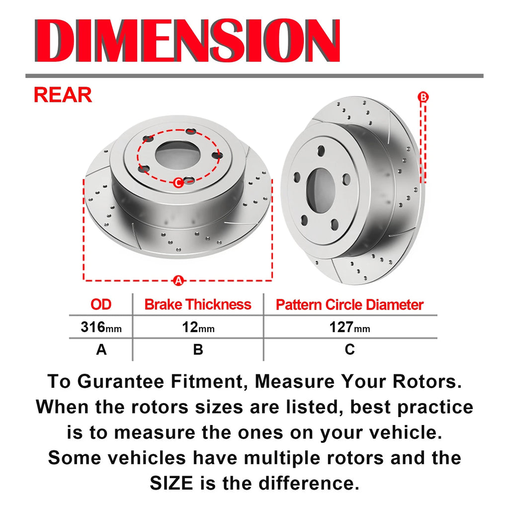Rear Slotted Rotors & Ceramic Brake Pads for Jeep Wrangler JK (2007-2017)