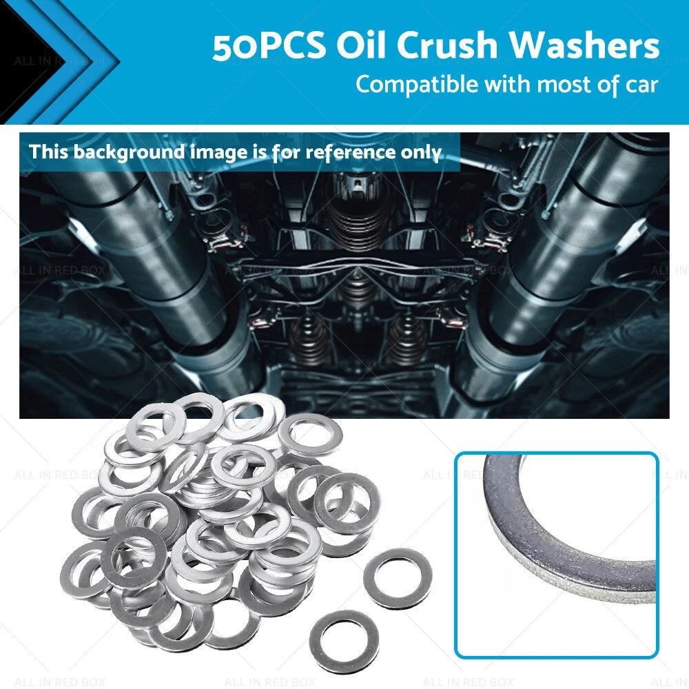 50pcs Engine Oil Drain Plug Crush Washers for Universal (14mm ID, 22mm OD)
