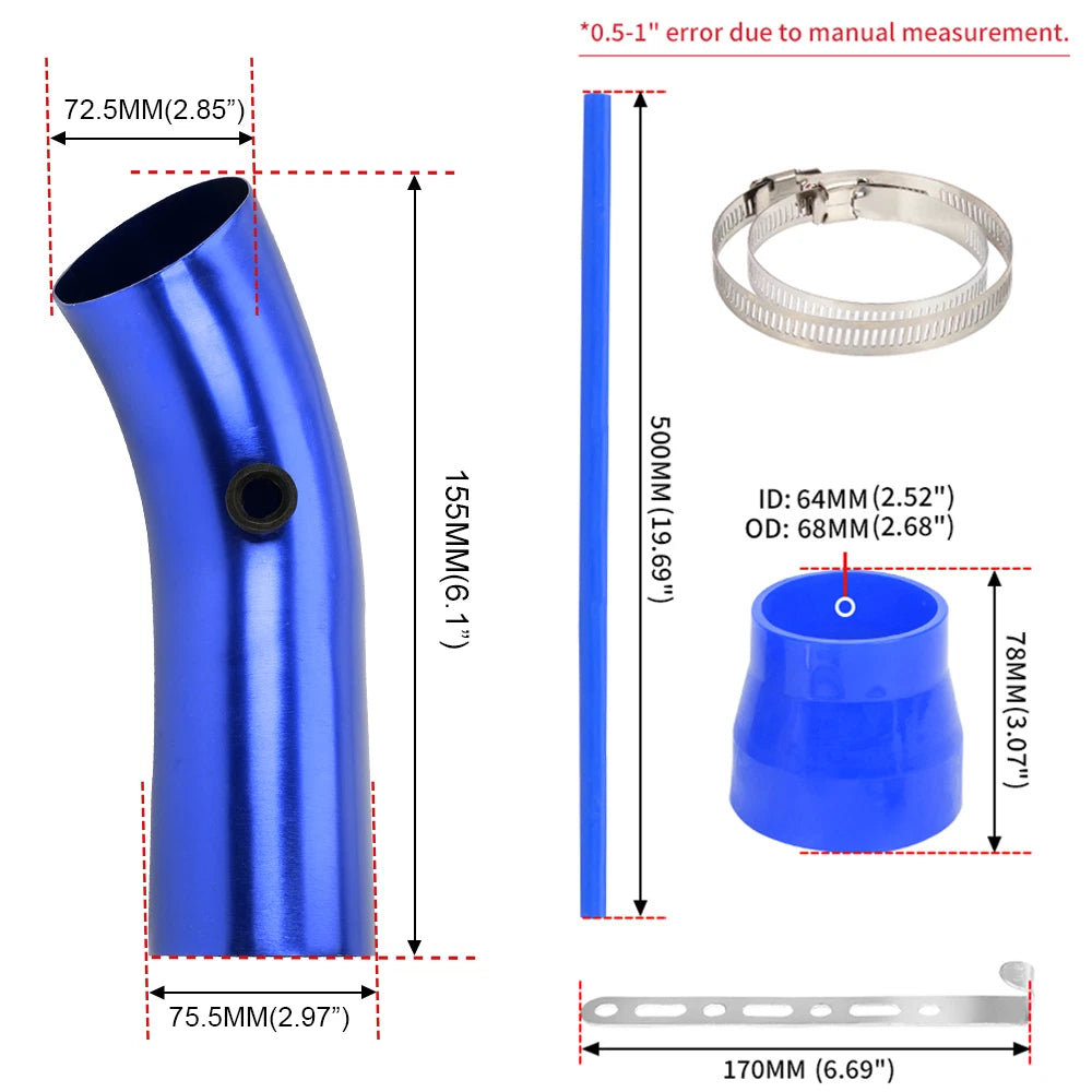 76mm Aluminum Cold Air Intake Induction Pipe for Universal Fit