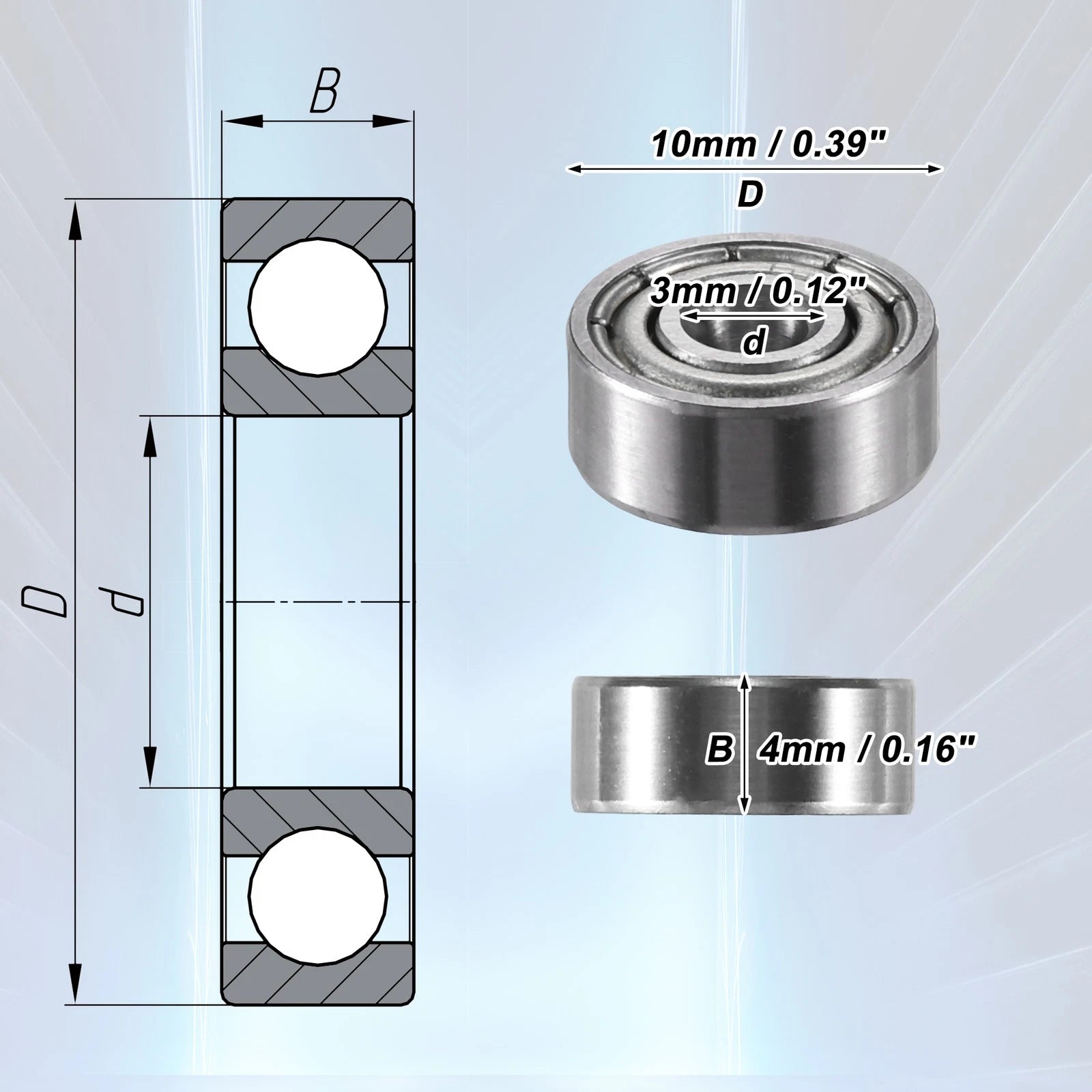 Set of 4 623ZZ 3x10x4mm Deep Groove Ball Bearings for Automotive Applications