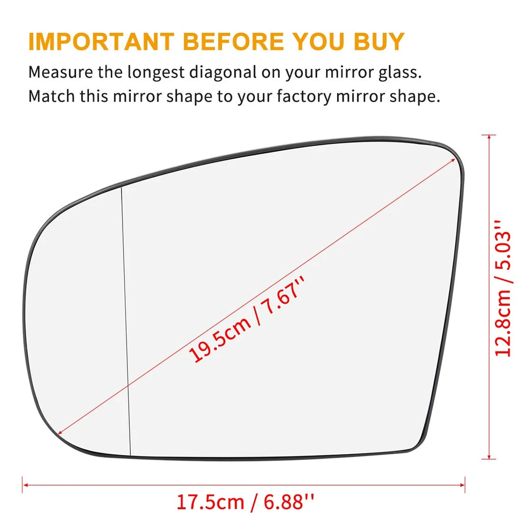 Heated Mirror Glass with Backing Plate Left Side LH for Mercedes-Benz GL 320 (2007–2012)