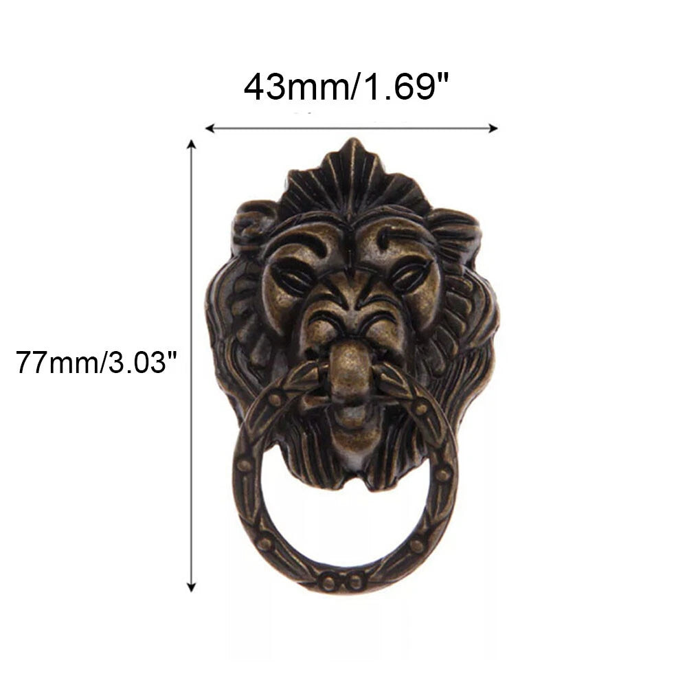 2X Vintage Lion Head Knob Pull Handle for Furniture Drawer Cabinet