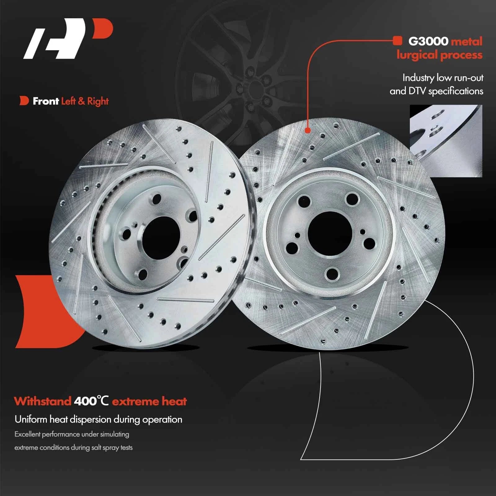 Front Drilled Rotors for Toyota Corolla Matrix Pontiac Scion (2009–2019)