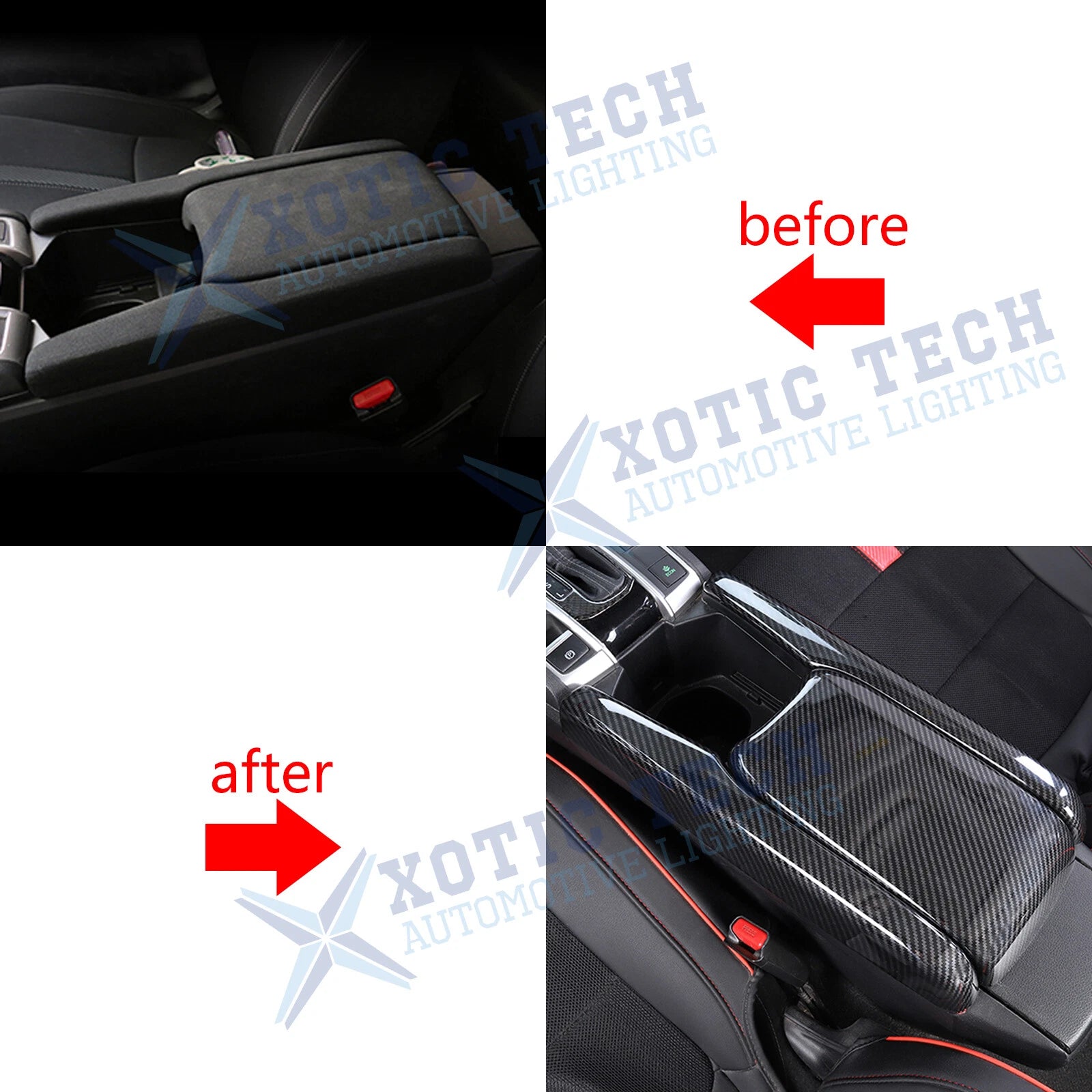 Carbon Fiber Pattern Center Armrest Box Panel Trim for Honda Civic (2016-2021)