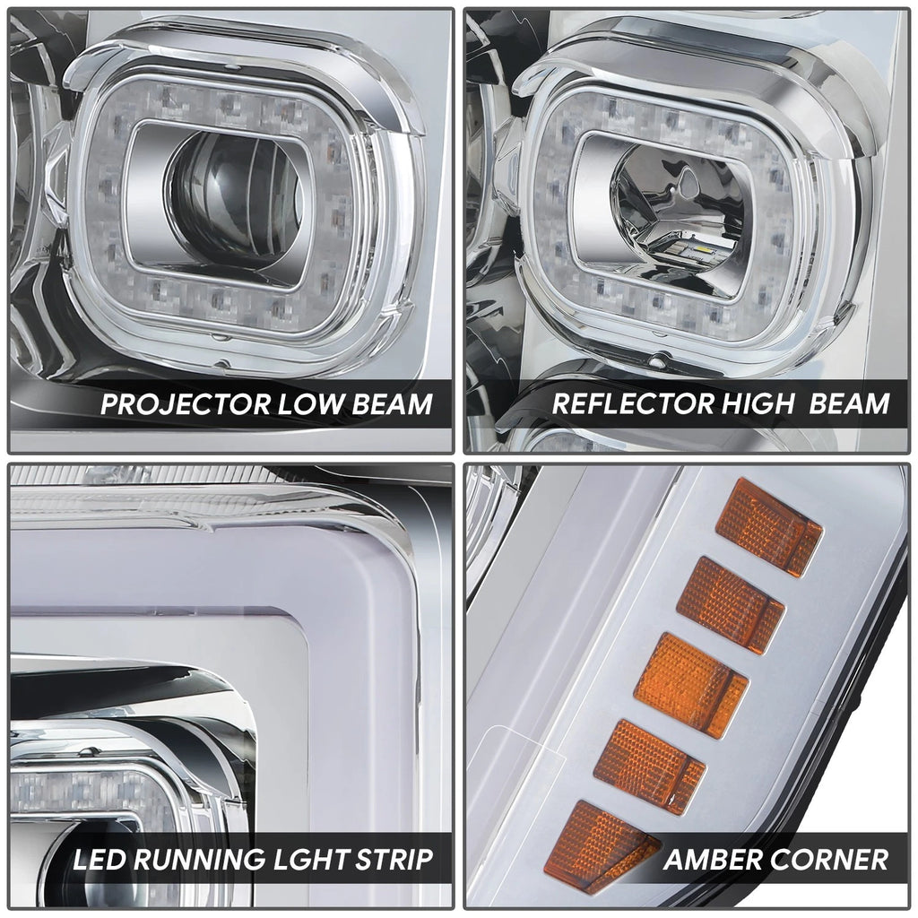 Chrome Amber Full LED Project Headlight Assembly for Ford F-250 F-350 (2017–2019)