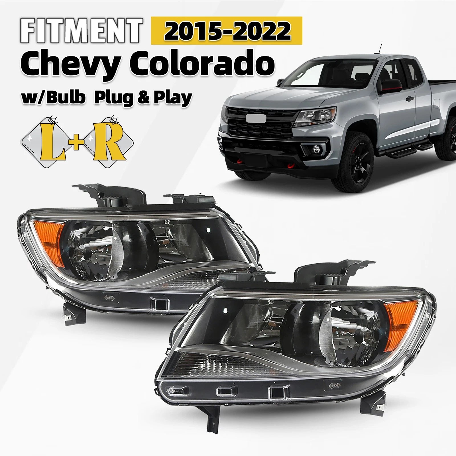 Set of 2 Halogen Headlights w/Bulb for Chevy Colorado (2015–2022)