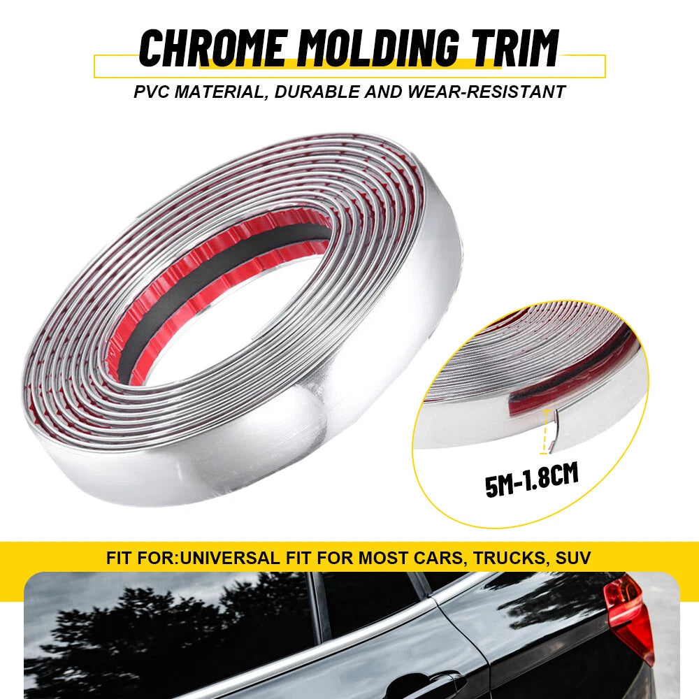 Chrome Trim Molding Strip for Car Door Window Bumper (16ft)