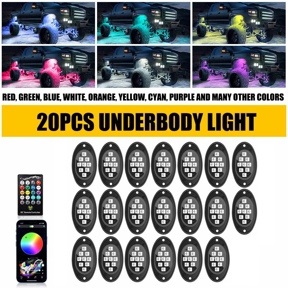 20X RGB LED Underbody Neon Rock Lights for Universal Vehicles (2010–2023)