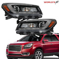 Set of 2 Headlights for GMC Acadia (2013–2016) Halogen with LED Tube Black