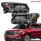 Set of 2 Headlights for GMC Acadia (2013–2016) Halogen with LED Tube Black