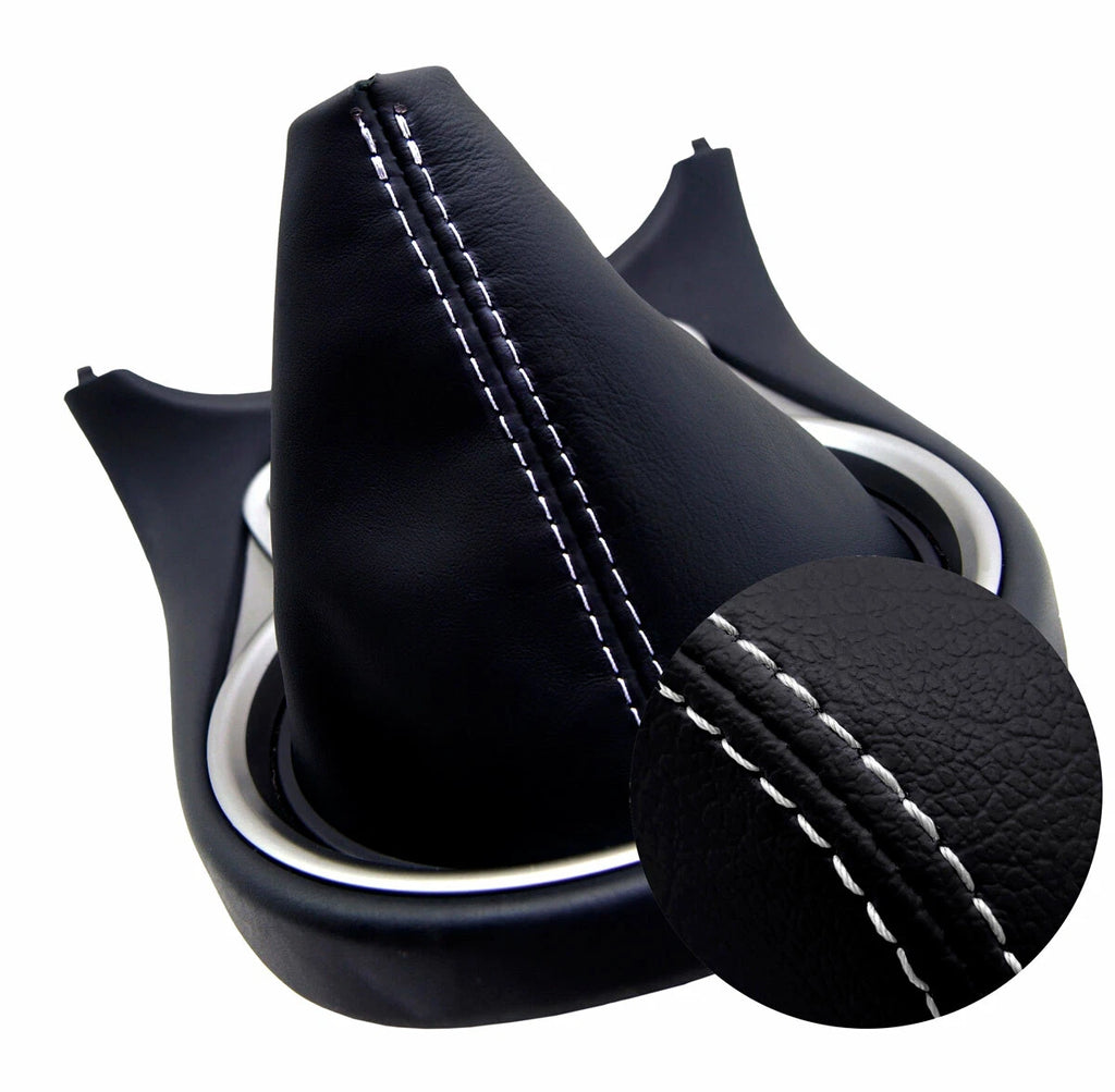 Leather Manual Shift Boot Cover for Nissan 370Z (2008–2019) Black White Stitch