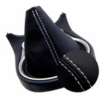 Leather Manual Shift Boot Cover for Nissan 370Z (2008–2019) Black White Stitch