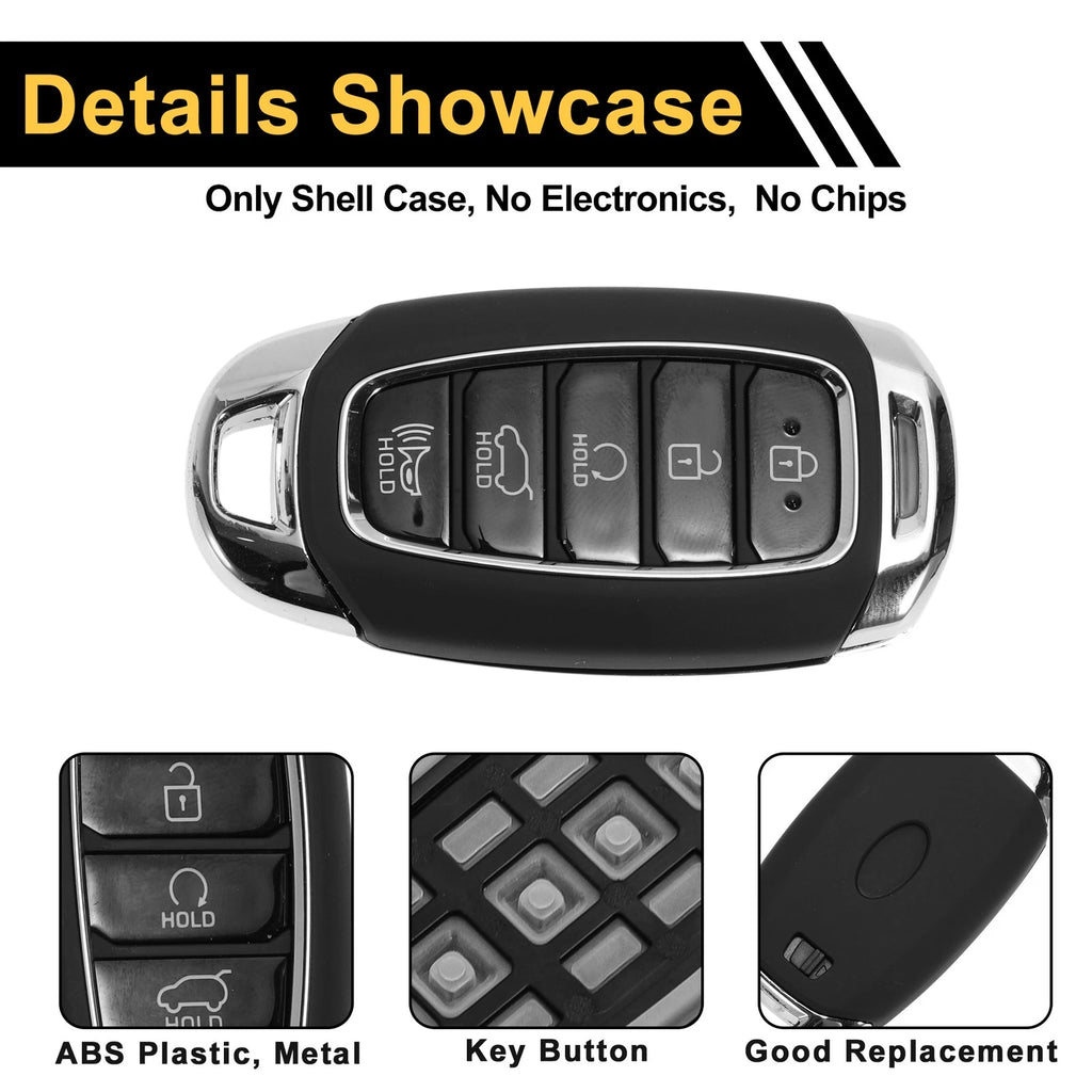 Set of 4 Key Fob Shell Cases for Hyundai Palisade (2020–2022) Black Silver Tone