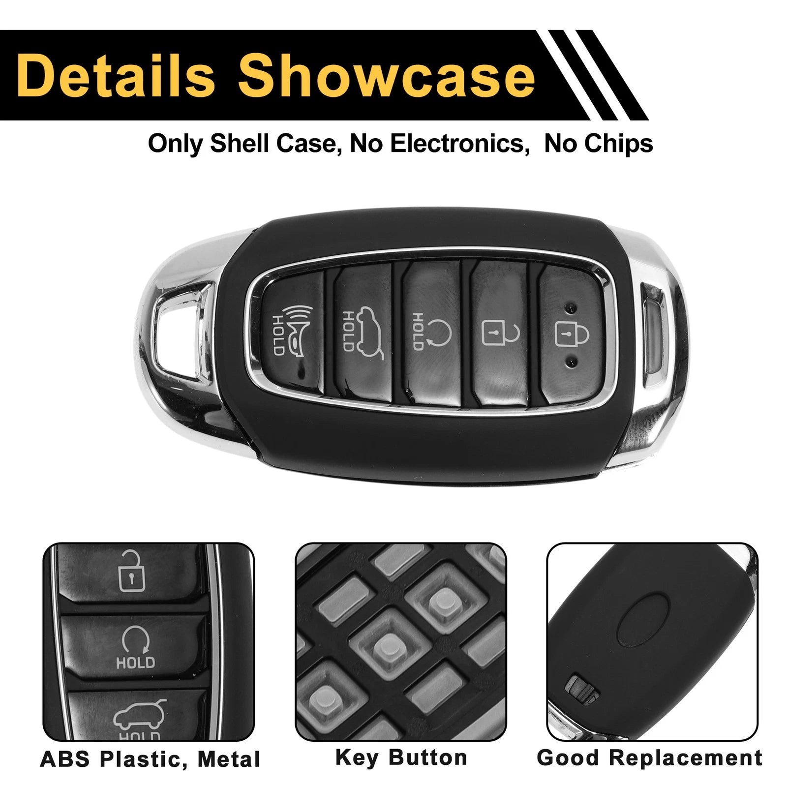 Set of 4 Key Fob Shell Cases for Hyundai Palisade (2020–2022) Black Silver Tone