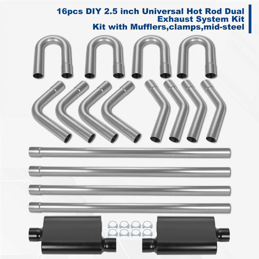 18Pcs 2.5" Mild Steel Mandrel Dual Exhaust Pipe Bend Kit for Custom Applications