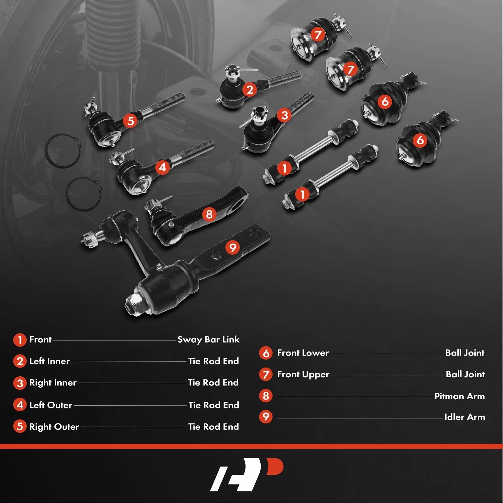 Set of 12 Front Pitman Idler Arm Sway Bar Tie Rod for Ford F-150 (1997–2003)
