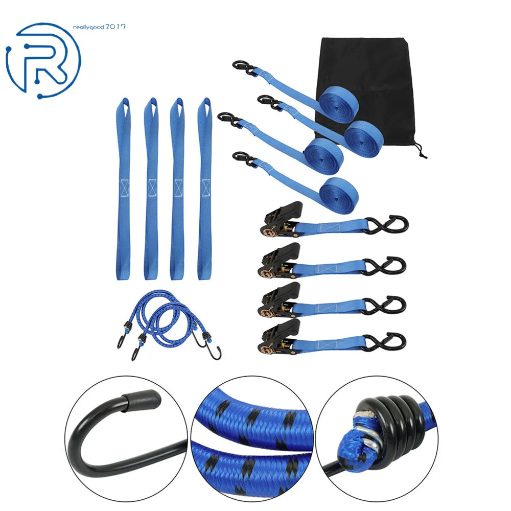 Set of 4 Ratchet Tie Down Straps 15 FT with Break Lock S Hooks