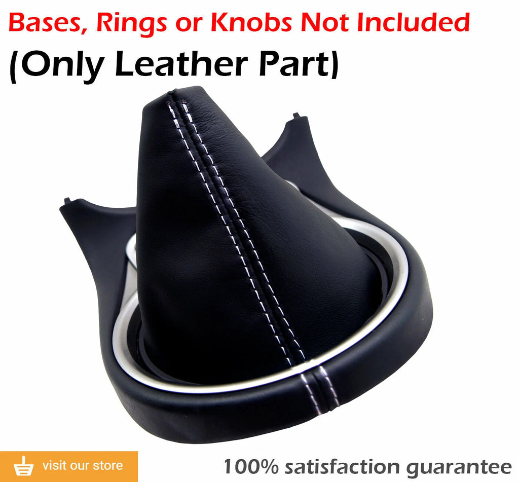 Leather Manual Shift Boot Cover for Nissan 370Z (2008–2019) Black White Stitch
