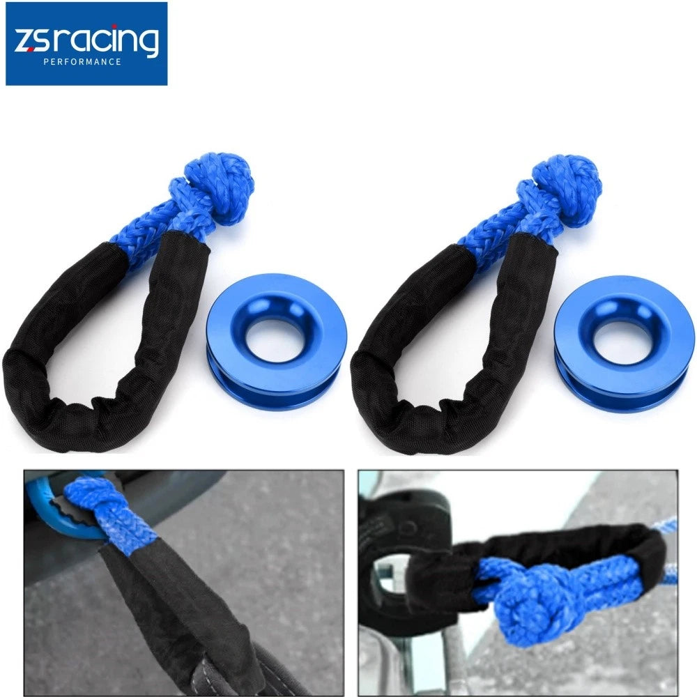 2X Heavy Duty Recovery Ring Snatch Block Pulley with 2X Soft Shackles