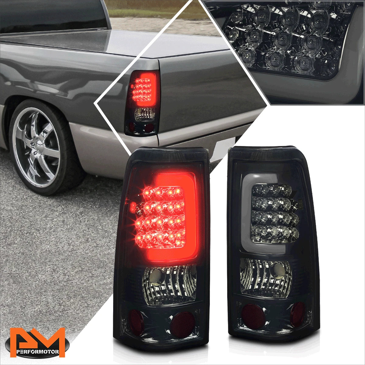 3D LED C-Bar Tail Light Brake Lamp Smoked for Chevy Silverado/GMC Sierra (1999–2003)