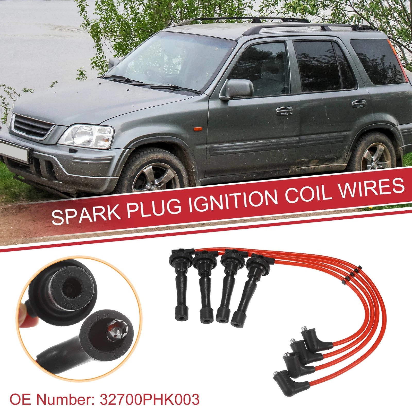 Set of 4 Spark Plug Wire Ignition Coil Cables No. 32700PHK003 for Acura Integra (1996–2001)