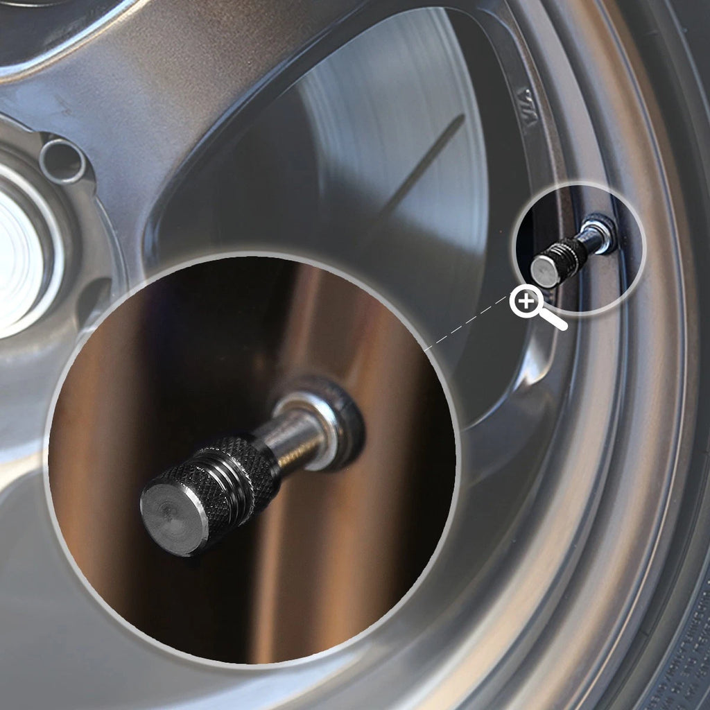 Set of 4 Black Aluminum Tire Stem Caps for Universal Vehicles