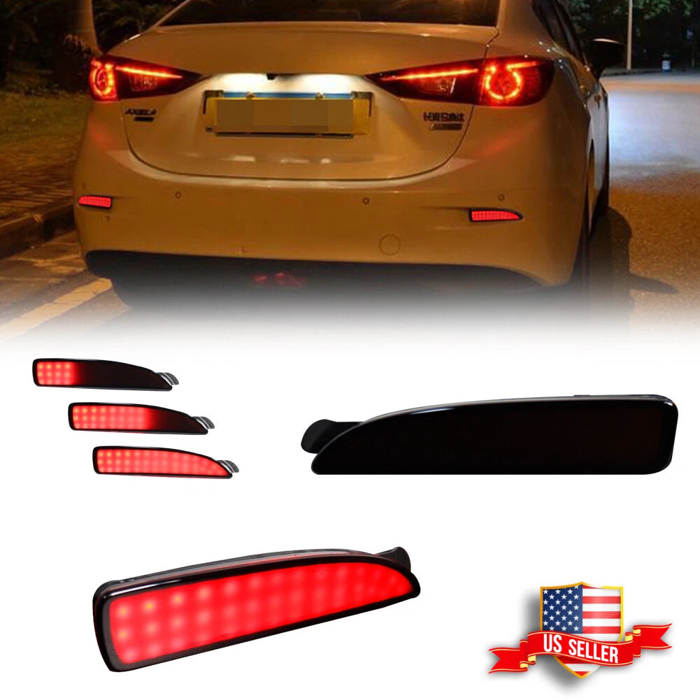 2 Smoked LED Rear Bumper Reflectors for Mazda 3 5 6 (2004–2021)