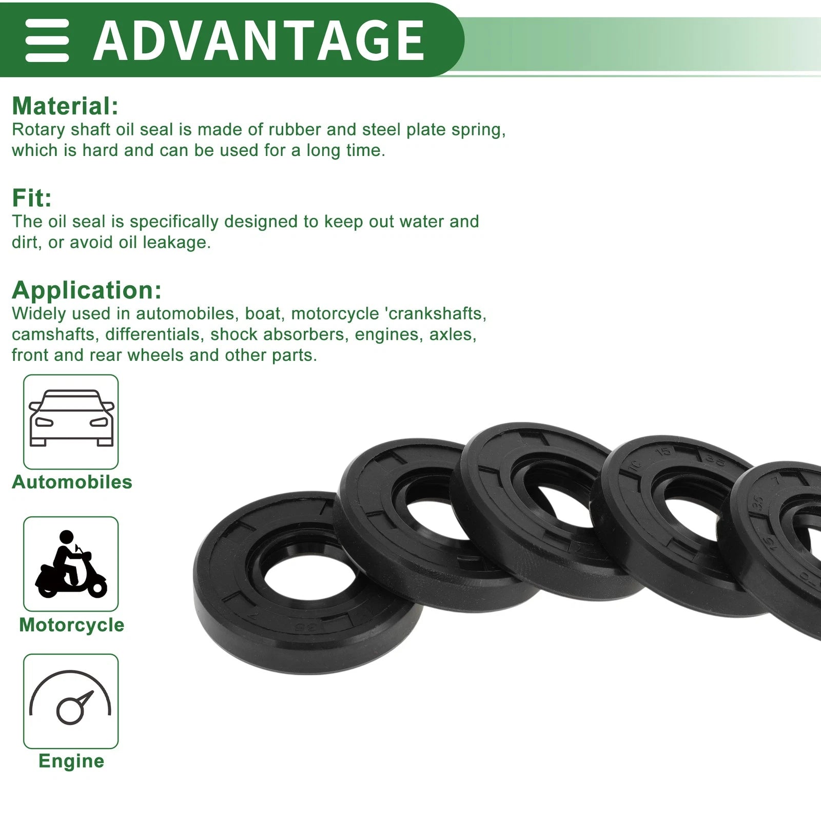 Set of 5 Oil Seal Rotary Shaft Seal NBR Rubber 15x35x7mm