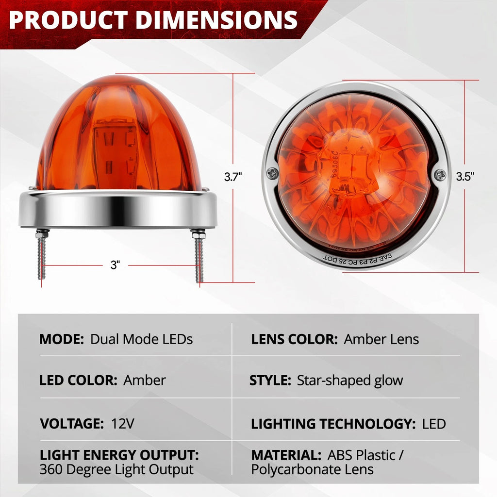 Set of 4 Chrome Amber & Clear LED Side Marker Lights for Watermelon Starburst